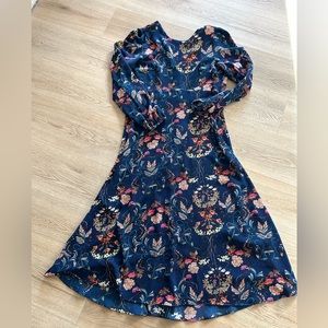 I. Madeline Garden Splendor Navy Blue Floral Print Dress Long Sleeve
